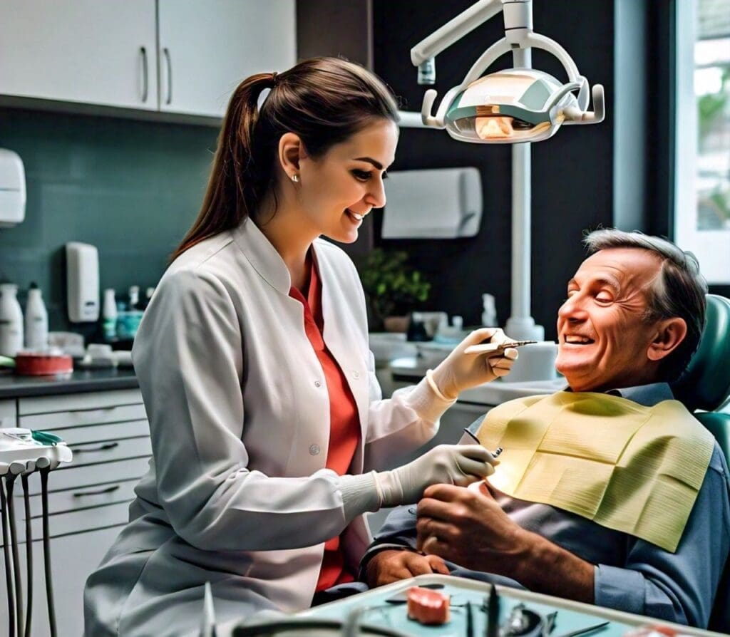 A dentist providing dental bonding service to her patient